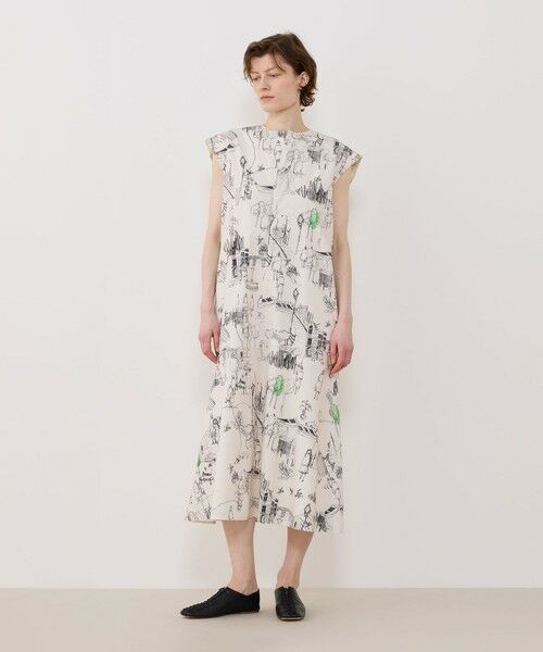 TOMORROWLAND / トゥモローランド ミニ丈・ひざ丈ワンピース | グリーンスケーププリント フレンチスリーブワンピース | 詳細1