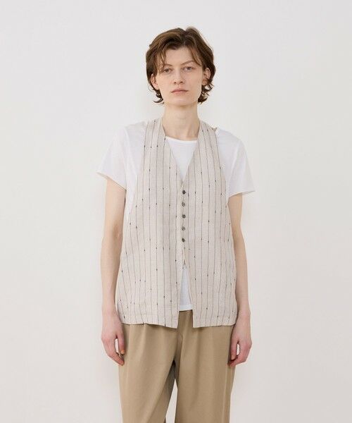 TOMORROWLAND / トゥモローランド ベスト | リネンシルクノットストライプ ネックバンドベスト | 詳細2