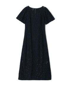 美品✨トゥモローランド　レースコンビワンピース 36　ネイビー レースコンビ クルーネックワンピース | maison TOMORROWLAND