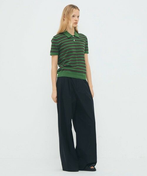 TOMORROWLAND / トゥモローランド ニット・セーター | コットンストライプ ポロハーフスリーブプルオーバー | 詳細1