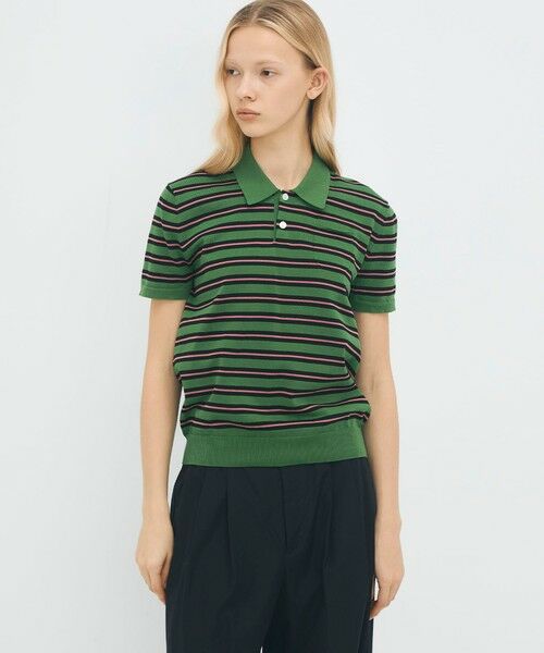 TOMORROWLAND / トゥモローランド ニット・セーター | コットンストライプ ポロハーフスリーブプルオーバー | 詳細2