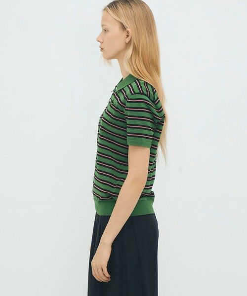 TOMORROWLAND / トゥモローランド ニット・セーター | コットンストライプ ポロハーフスリーブプルオーバー | 詳細3