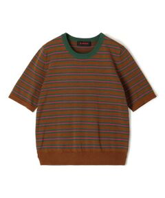 TOMORROWLAND / トゥモローランド ニット・セーター | コットンストライプ ハーフスリーブプルオーバー