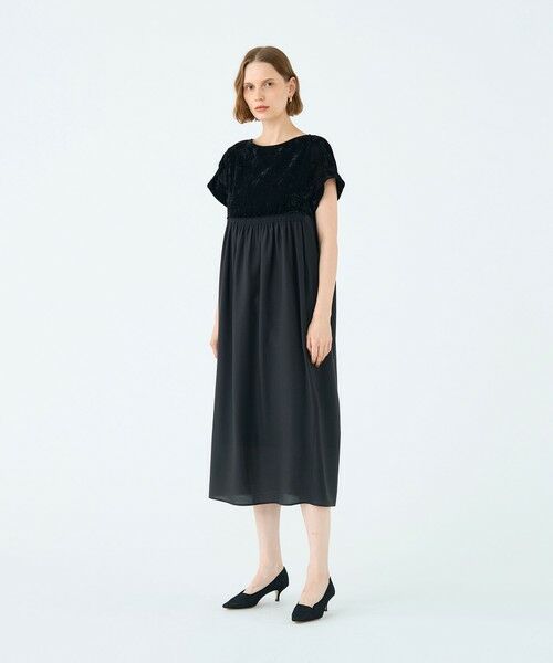 TOMORROWLAND / トゥモローランド ミニ丈・ひざ丈ワンピース | ベルベットコンビ Iラインワンピース | 詳細1