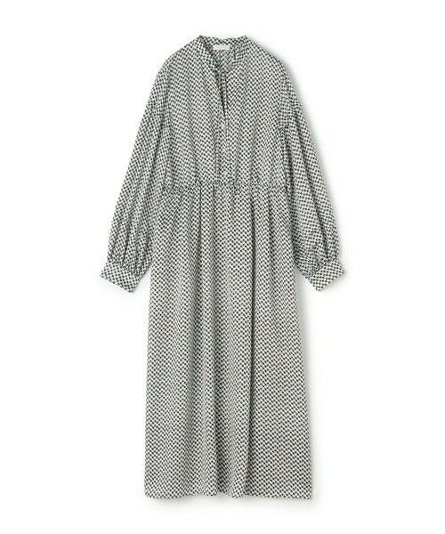 ラグスクエアプリント ウエストギャザーワンピース （ミニ丈