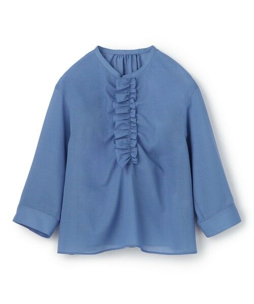 TOMORROWLAND/トゥモローランド ポリエステルウールボイル フリルブラウス 63 ブルー 36(9号)