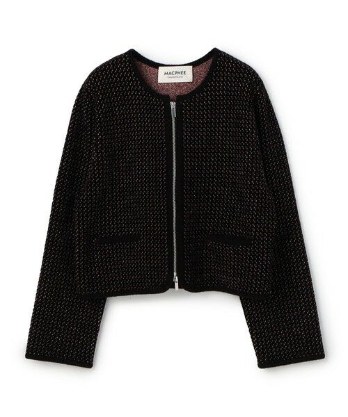 TOMORROWLAND/トゥモローランド シェニールジャカード ジップアップカーディガン 18 ブラック系 S(9号)