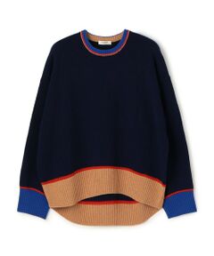 ARCHIVIO ネイビー/ブルー 長袖セーター 総柄クルーネックニットプルオーバー （ニット・セーター