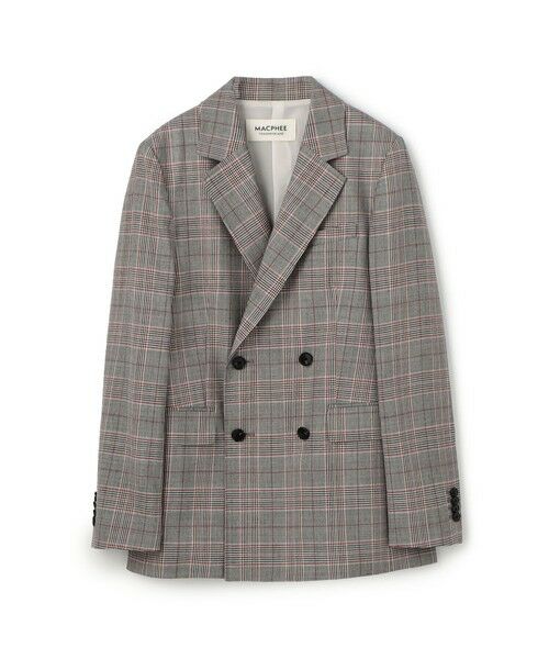 TOMORROWLAND/トゥモローランド ライトウールチェック ダブルブレストジャケット 16 グレー系 36(9号)