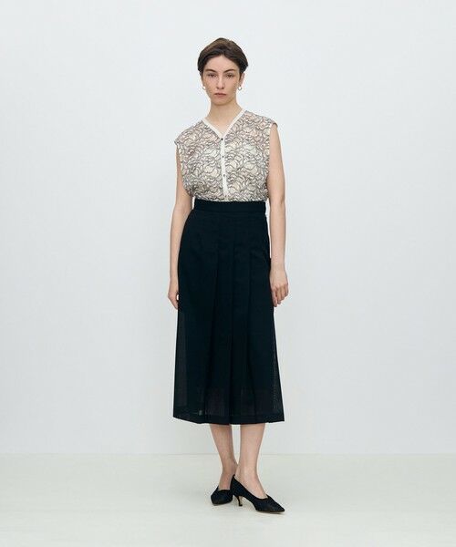 クリアーボイル アシンメトリープリーツスカート （ミニ・ひざ丈