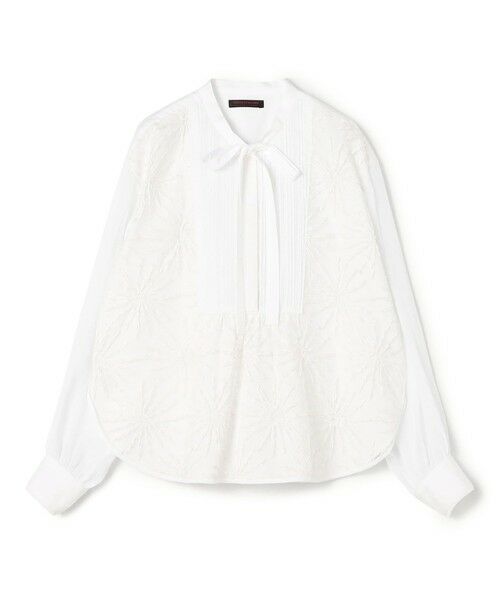 TOMORROWLAND/トゥモローランド ホワイトコンビネーション エンブロイダリーボウタイブラウス 11 ホワイト 36(9号)