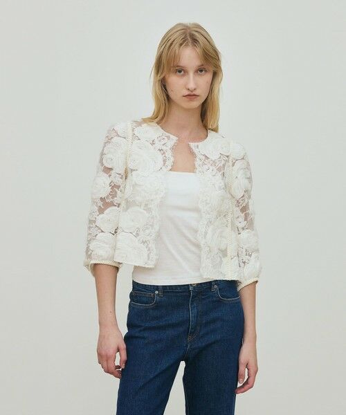 TOMORROWLAND / トゥモローランド ノーカラージャケット | リバーレース クロップドジャケット | 詳細2