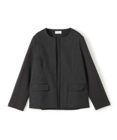 TOMORROWLAND / トゥモローランド ノーカラージャケット | ウールファブリックコンビ クルーネックジャケット