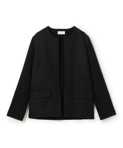 TOMORROWLAND / トゥモローランド ノーカラージャケット | ウールファブリックコンビ クルーネックジャケット