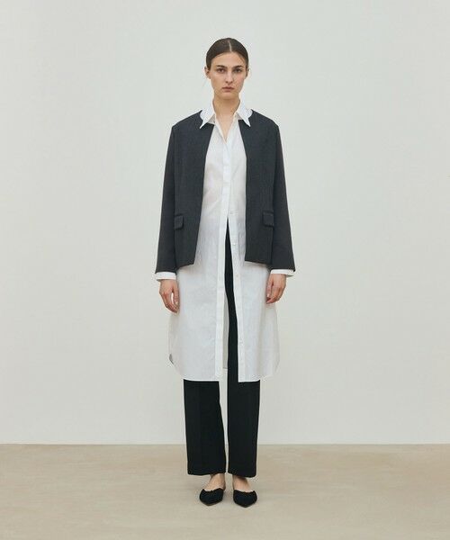 TOMORROWLAND / トゥモローランド ノーカラージャケット | ウールファブリックコンビ クルーネックジャケット | 詳細1