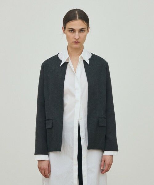 TOMORROWLAND / トゥモローランド ノーカラージャケット | ウールファブリックコンビ クルーネックジャケット | 詳細2
