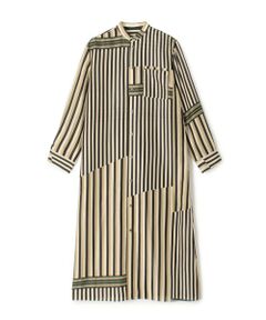 TOMORROWLAND / トゥモローランド ロング・マキシ丈ワンピース | シルクハブタエストライププリント バンドカラーシャツワンピース