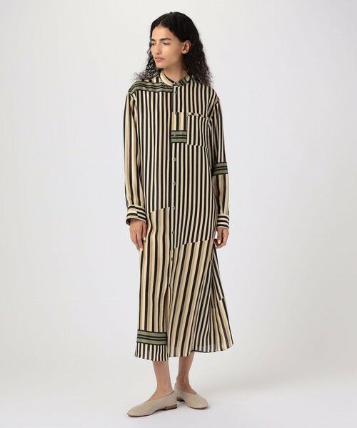 TOMORROWLAND / トゥモローランド ロング・マキシ丈ワンピース | シルクハブタエストライププリント バンドカラーシャツワンピース | 詳細1