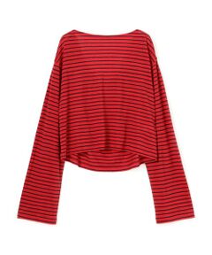 TOMORROWLAND / トゥモローランド Tシャツ | リネンボーダー ネックドレープTシャツ