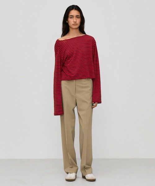 TOMORROWLAND / トゥモローランド Tシャツ | リネンボーダー ネックドレープTシャツ | 詳細1