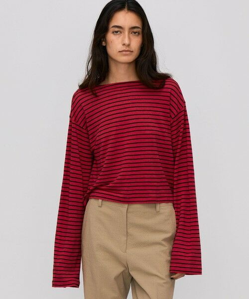 TOMORROWLAND / トゥモローランド Tシャツ | リネンボーダー ネックドレープTシャツ | 詳細3