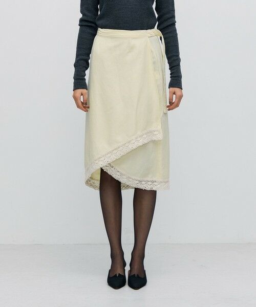 TOMORROWLAND / トゥモローランド ミニ・ひざ丈スカート | ナイロンリネンビンテージギャバジン レースコンビラップスカート | 詳細2