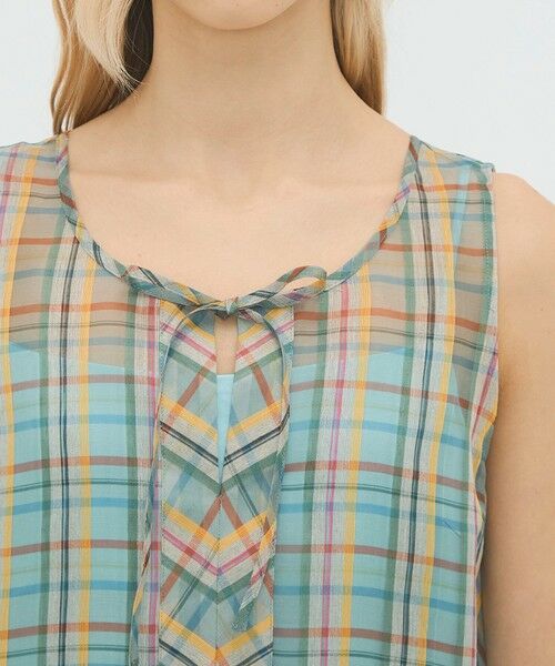 TOMORROWLAND / トゥモローランド ロング・マキシ丈ワンピース | リネンシルクオーガンジーチェック フロンタブルワンピース | 詳細4