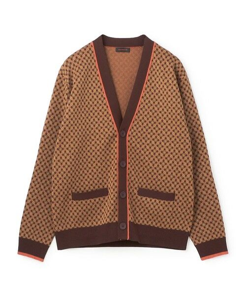 TOMORROWLAND/トゥモローランド コットンポリエステル チェックジャカード Vネックカーディガン 46 ブラウン系 M