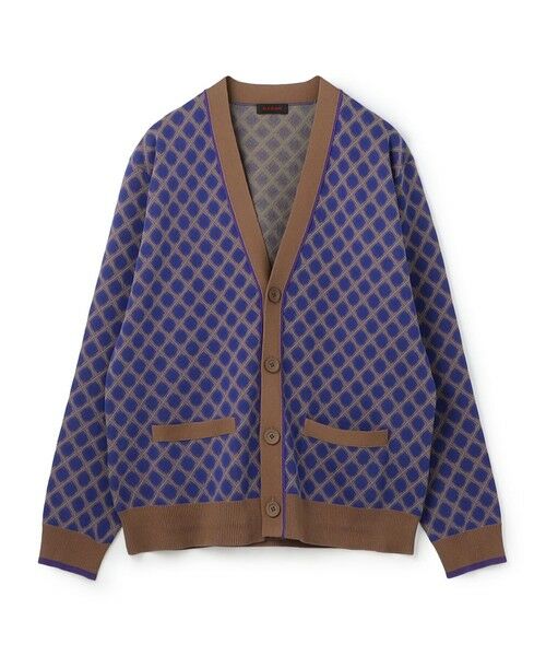 TOMORROWLAND / トゥモローランド ニット・セーター | コットンポリエステル チェックジャカード Vネックカーディガン(68 ネイビー系)