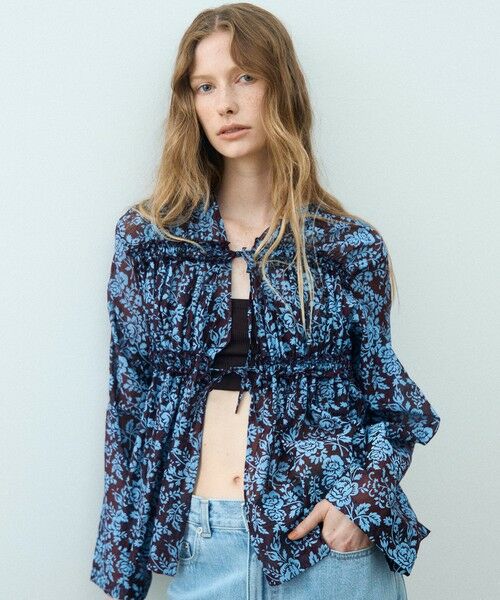 TOMORROWLAND/トゥモローランド セルロースポリエステルプリント ギャザーブラウス 76 パープル系 36