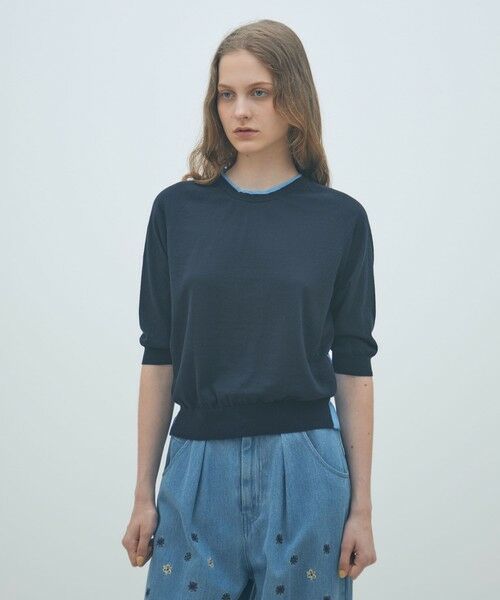 TOMORROWLAND / トゥモローランド ニット・セーター | ファブリックコンビ ハーフスリーブプルオーバー | 詳細2