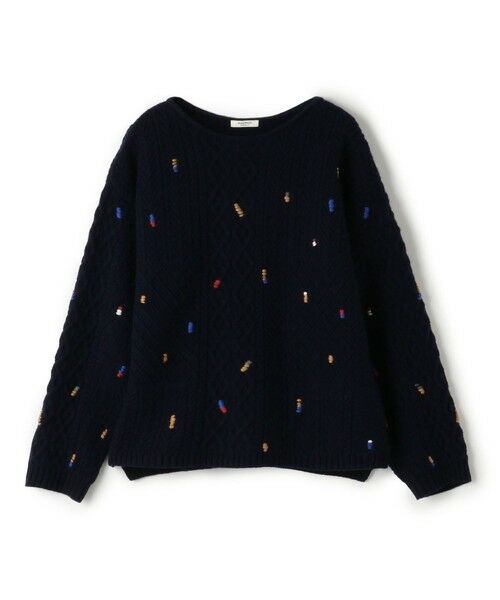 TOMORROWLAND / トゥモローランド ニット・セーター | ケーブルエンブロイダリー ボートネックプルオーバー(68 ネイビー系)