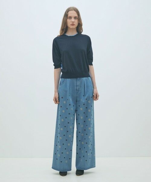 TOMORROWLAND / トゥモローランド デニムパンツ | ボタニカルエンブロイダリーデニム タックワイドパンツ | 詳細1