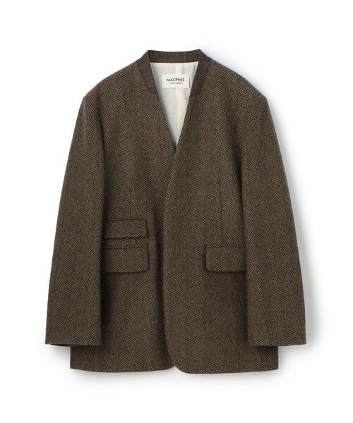TOMORROWLAND/トゥモローランド アルパカヘリンボーン カラーレスジャケット 48 ダークブラウン系 34(7号)