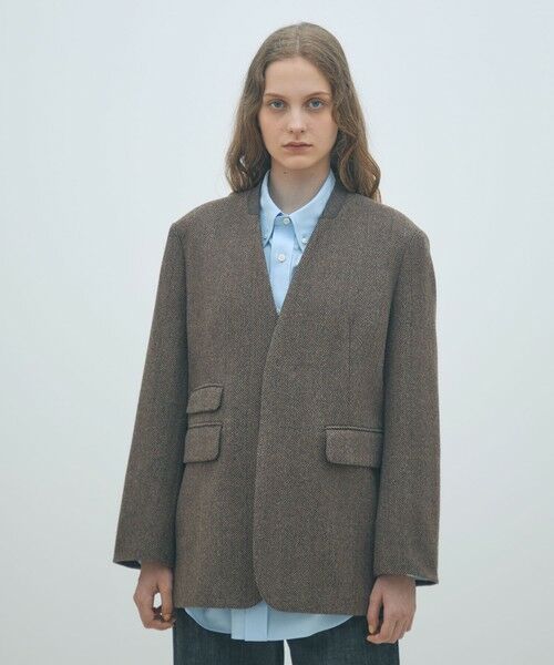 TOMORROWLAND / トゥモローランド ノーカラージャケット | アルパカヘリンボーン カラーレスジャケット | 詳細2