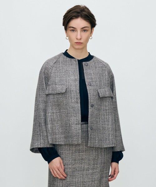 TOMORROWLAND / トゥモローランド ノーカラージャケット | ロービングツイード Aラインジャケット | 詳細2