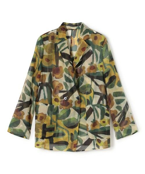 TOMORROWLAND/トゥモローランド サンフラワープリント シースルージャケット 54 グリーン系 36(9号)