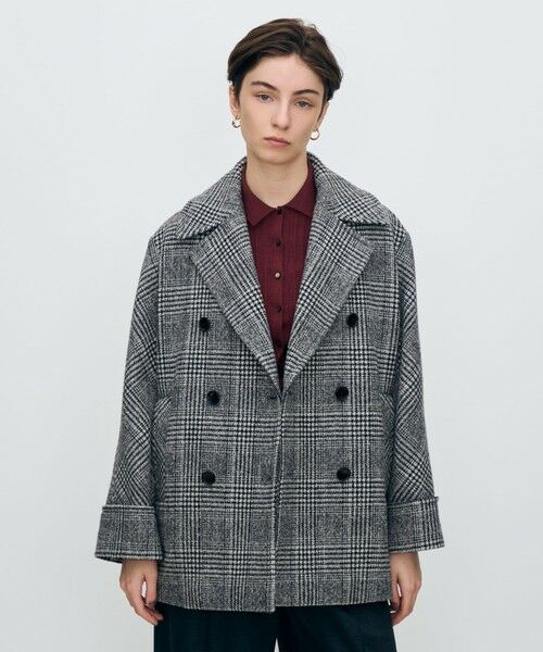 カシミヤグレンチェック ダブルブレストコート （ピーコート