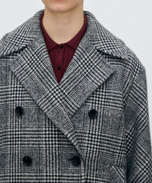 カシミヤグレンチェック ダブルブレストコート （ピーコート