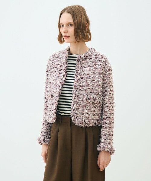 TOMORROWLAND / トゥモローランド ノーカラージャケット | ライラックファンシー フリンジカラーレスジャケット | 詳細2