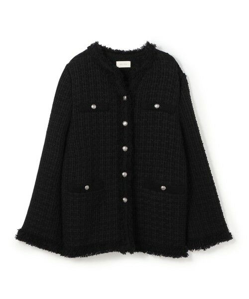 TOMORROWLAND / トゥモローランド ノーカラージャケット | ツイードフリンジ 4ポケットジャケット(19 ブラック)