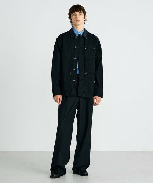 ブラックデニム レザーカラーカバーオール （Gジャン・デニム