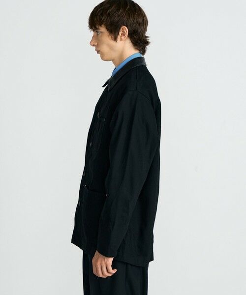 ブラックデニム レザーカラーカバーオール （Gジャン・デニム