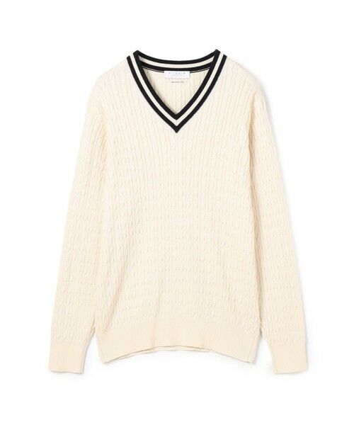 TOMORROWLAND/トゥモローランド コットンシルク Vネックプルオーバー ケーブルニット 16 オフホワイト L