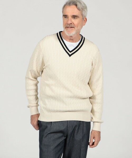 TOMORROWLAND / トゥモローランド ニット・セーター | コットンシルク Vネックプルオーバー ケーブルニット | 詳細1