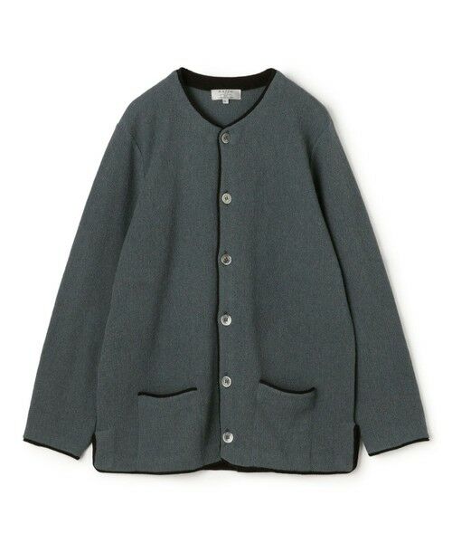 TOMORROWLAND/トゥモローランド 【別注】Raffa Molina パイピング クルーネック ニットカーディガン 64 ブルーグレー M