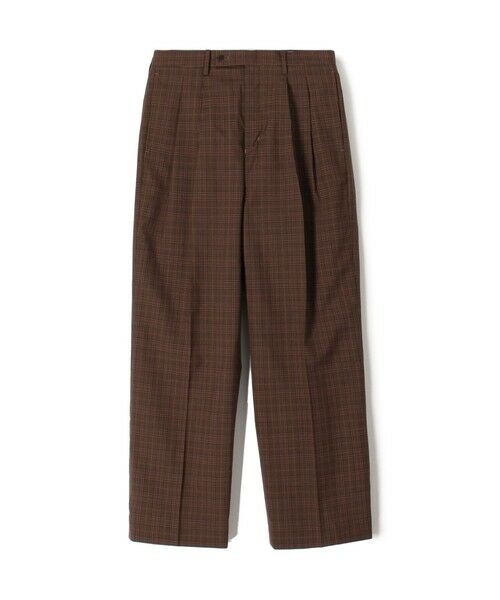 TOMORROWLAND/トゥモローランド SUPER120'Sウール 2プリーツ ワイドストレート バレルパンツ 48 ブラウンチェック XS