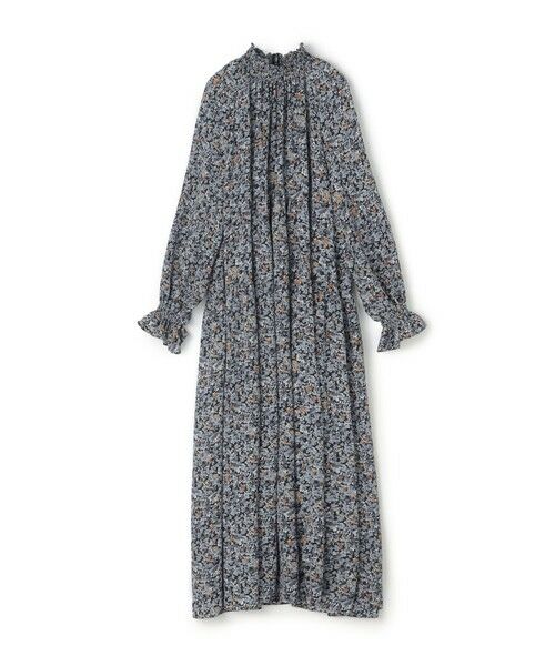 TOMORROWLAND/トゥモローランド ブローフラワープリント シャーリングロングワンピース 16 グレー系 36(9号)