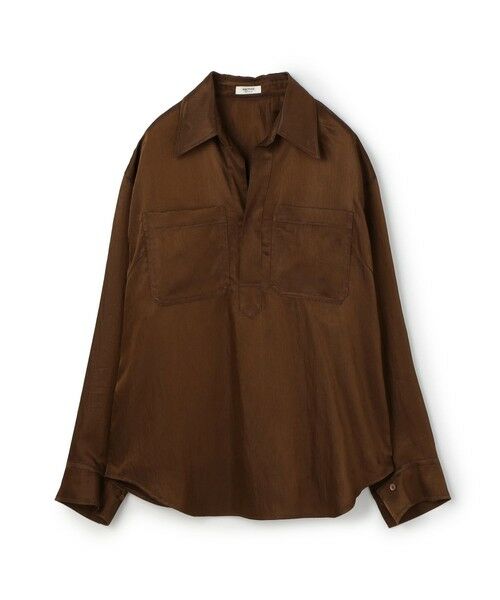 TOMORROWLAND/トゥモローランド レーヨンナイロンカルゼ スキッパーシャツ 47 ブラウン 36(9号)