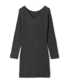 TOMORROWLAND / トゥモローランド ミニ丈・ひざ丈ワンピース | ウールリブ Vネックワンピース